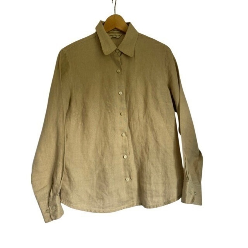 Eddie Bauer Womens Tan 100% Irish Linen Button Down Shirt Long Sleeve Size M